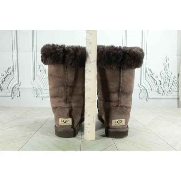 UGG Australia Classic Tall 5815 Brown Suede Shearling Lined Winter Boots Size 7 - Picture 8 of 9